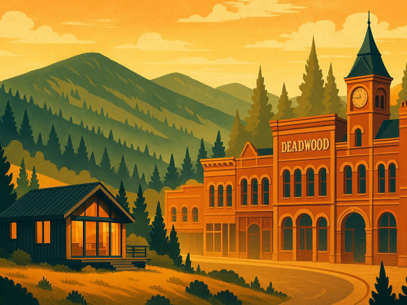 Illustration of South Dakota’s Black Hills and Deadwood representing the short-term rental gold rush.