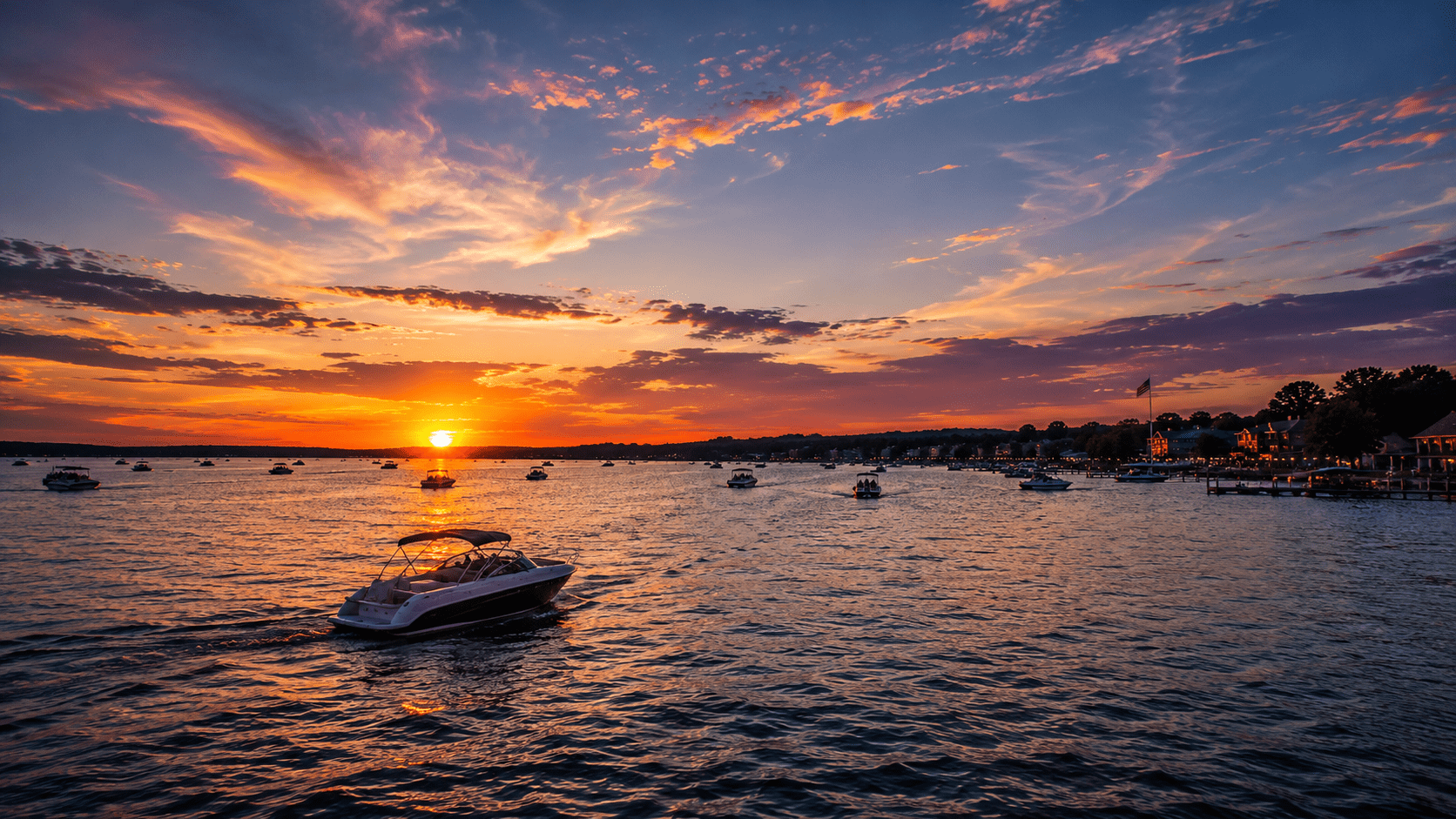 Lake sunset near The Waterline Okoboji