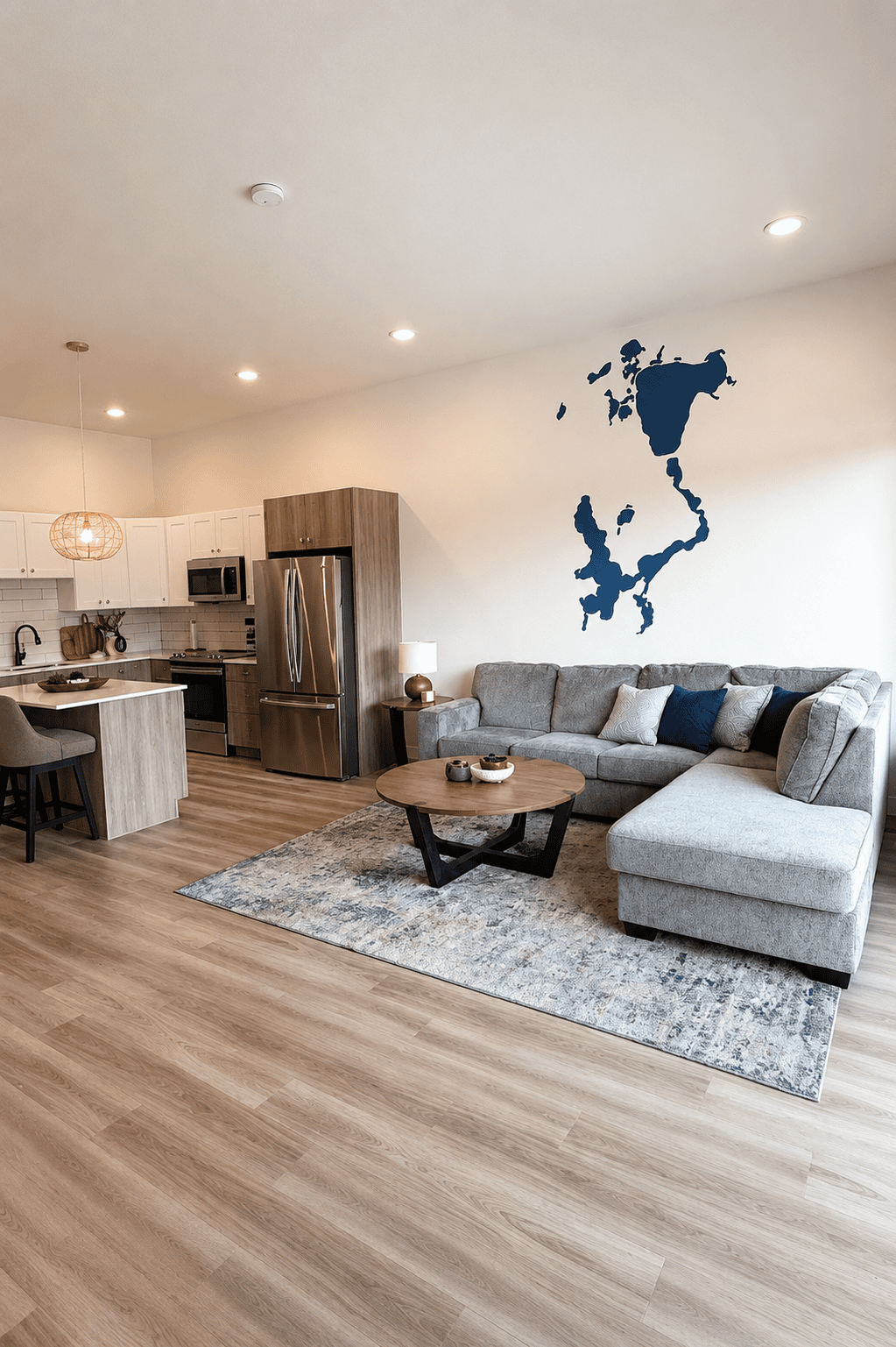 Bright open-concept living area at The Waterline Okoboji